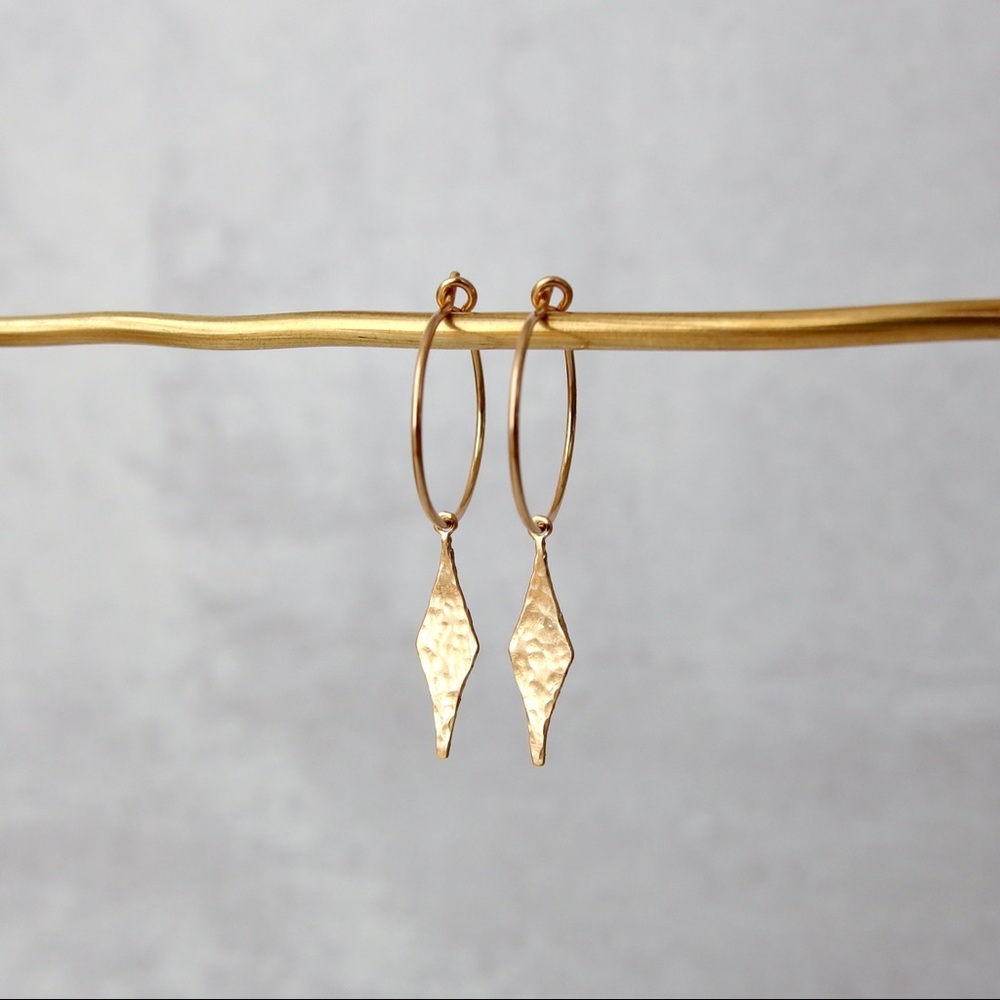 Hammered harlequin diamond hoop earrings 14k GF